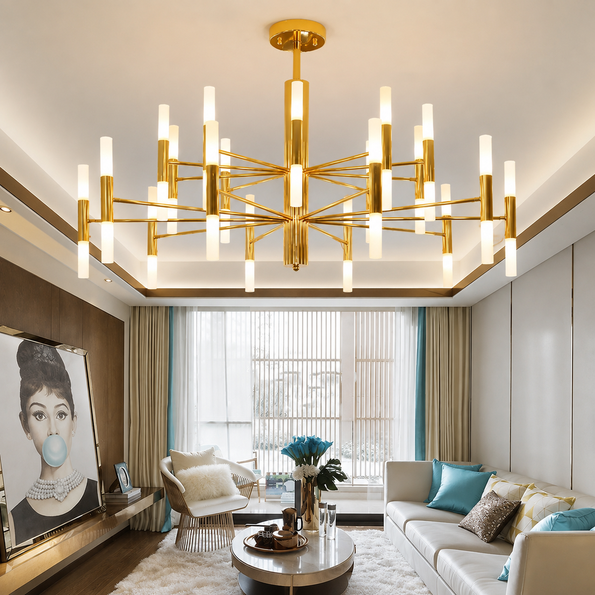 LED Taklampa i  Guld – Modern Kristallkrona
