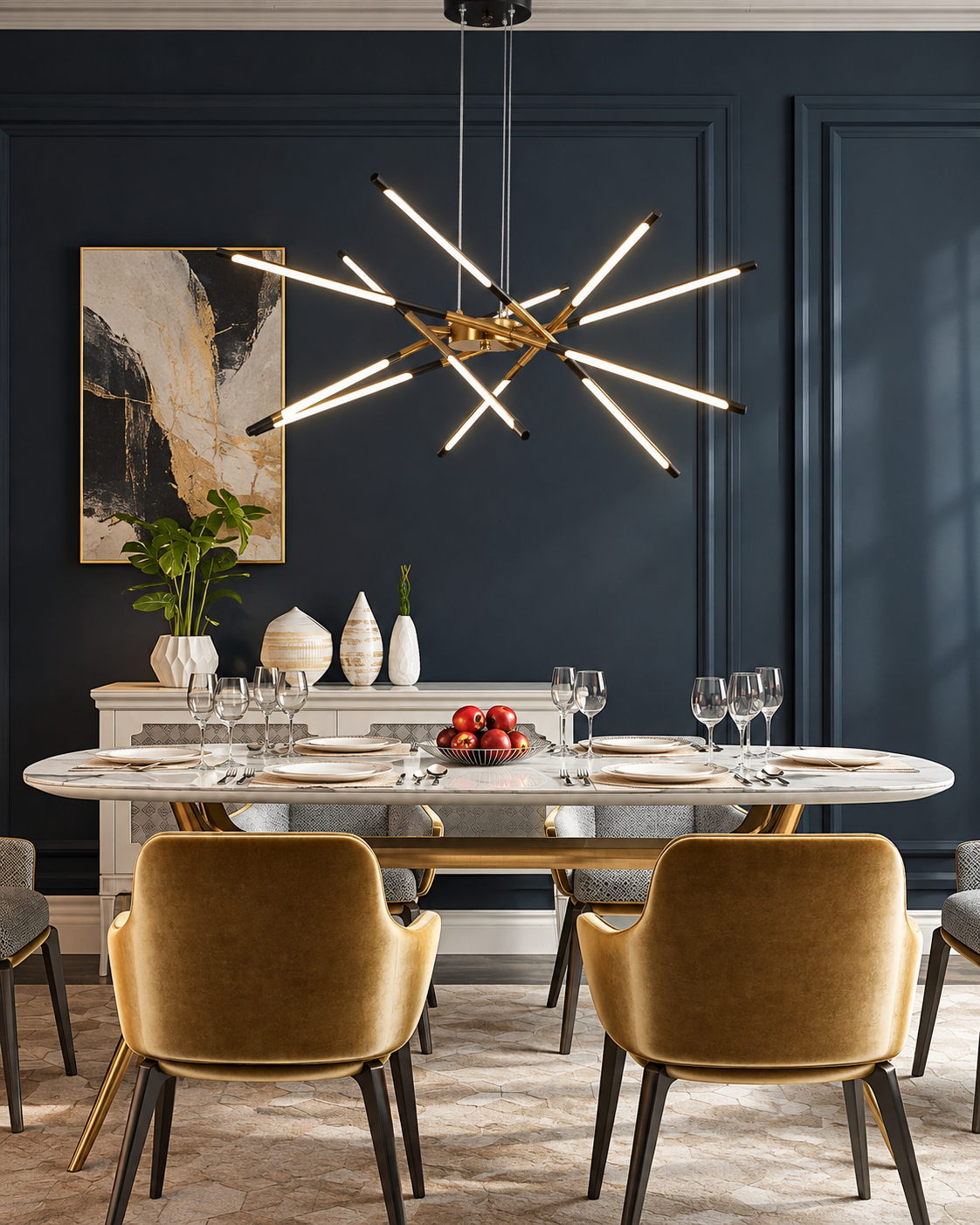 Modern LED-taklampa i svart och guld