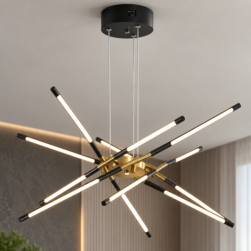 Modern LED-taklampa i svart och guld
