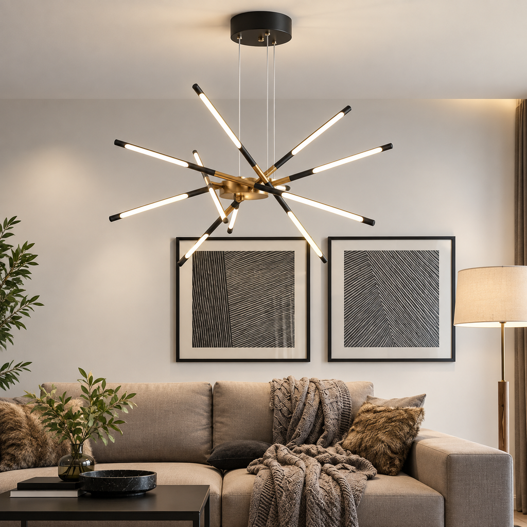 Modern LED-taklampa i svart och guld