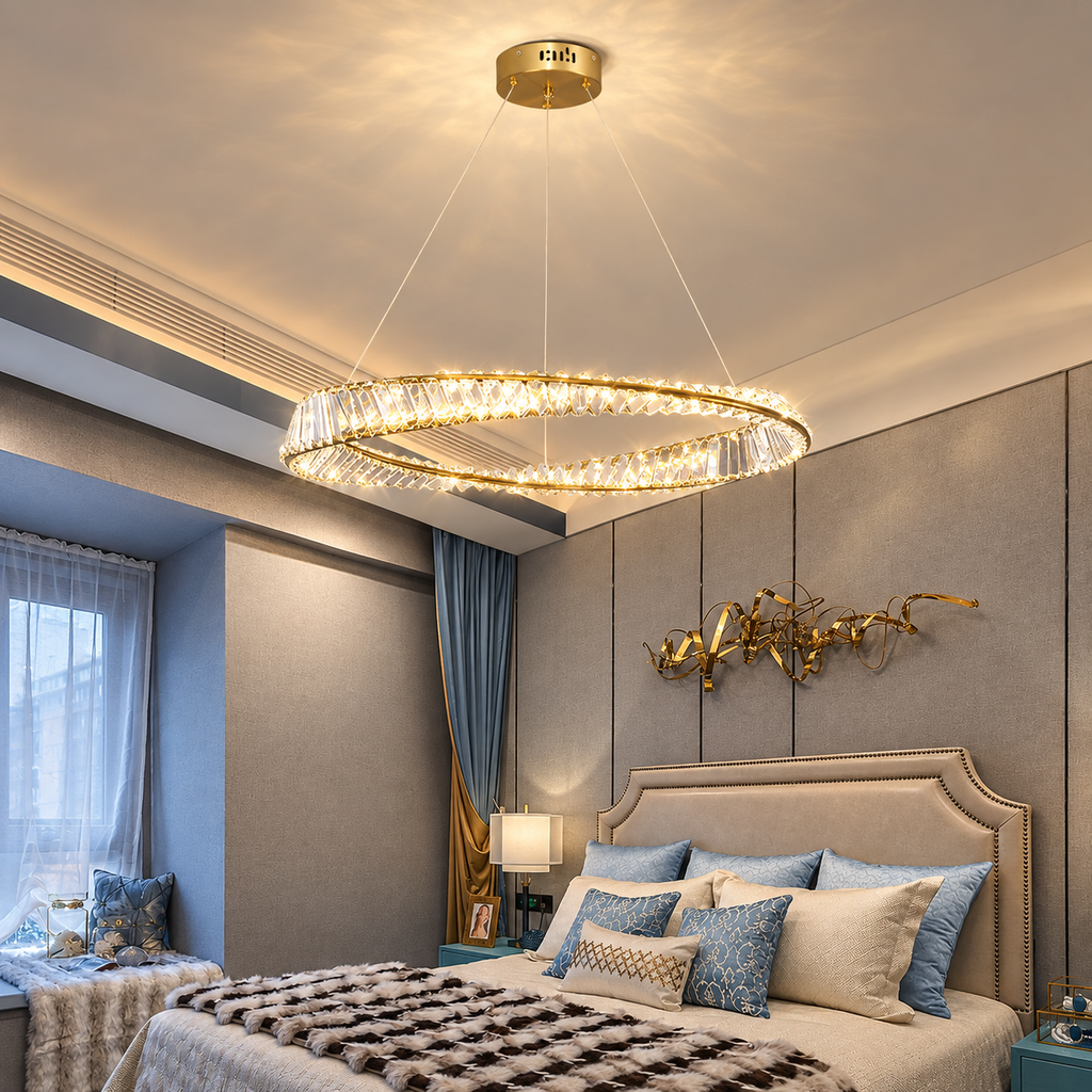 Modern kristall LED-taklampa i guld