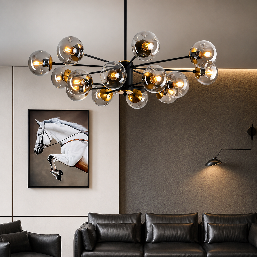 Modern taklampa med glaskulor