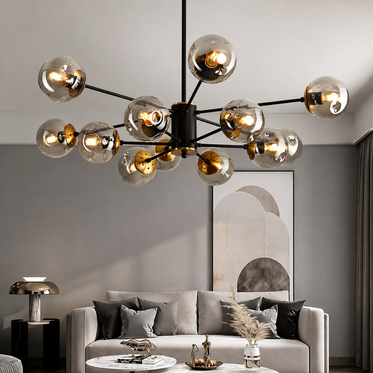 Modern taklampa med glaskulor