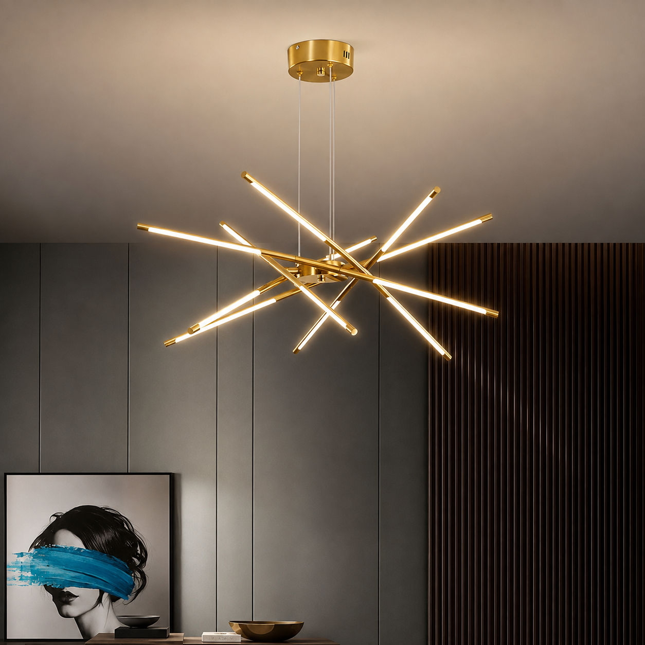Modern taklampa - LED takkrona i guld
