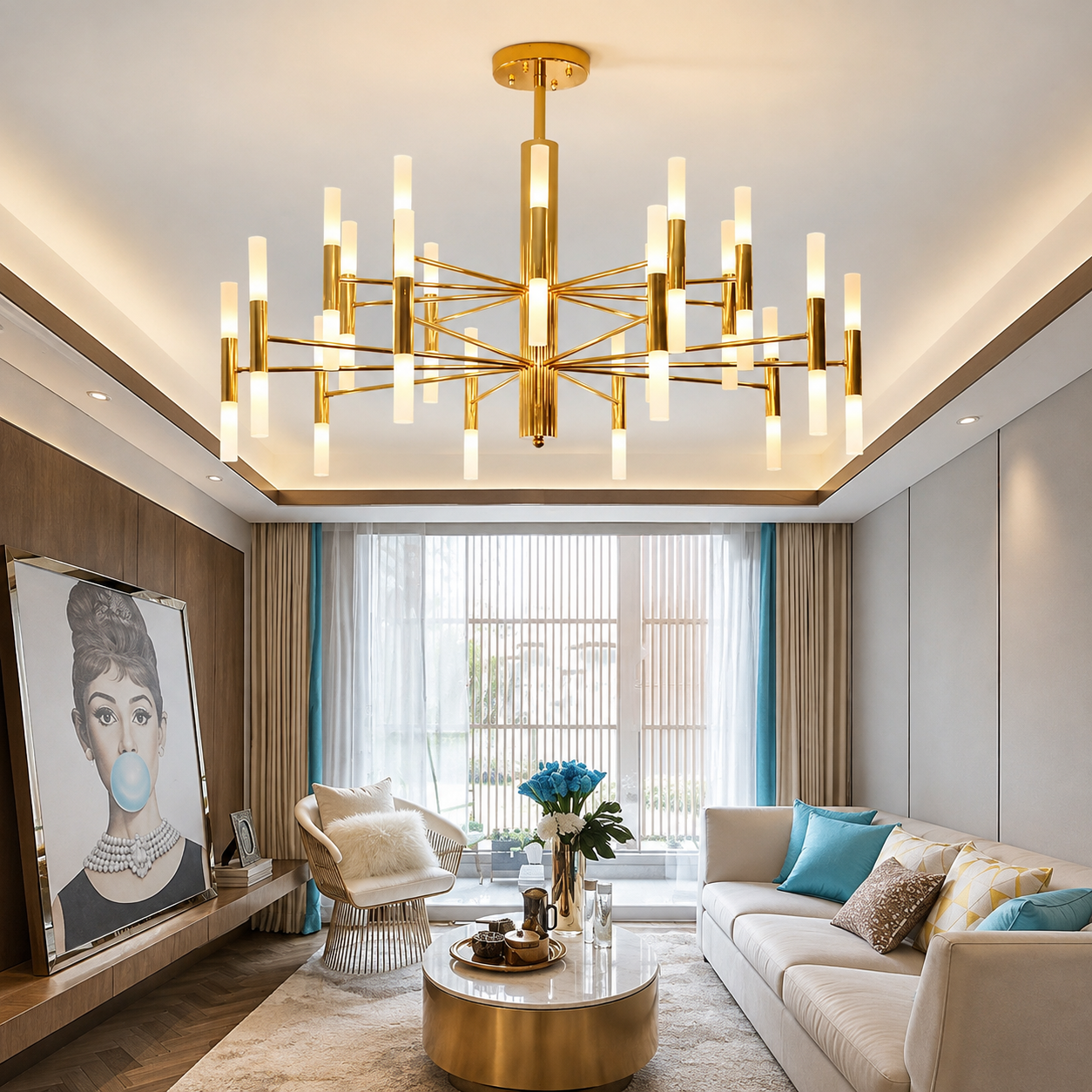 LED Taklampa i  Guld – Modern Kristallkrona