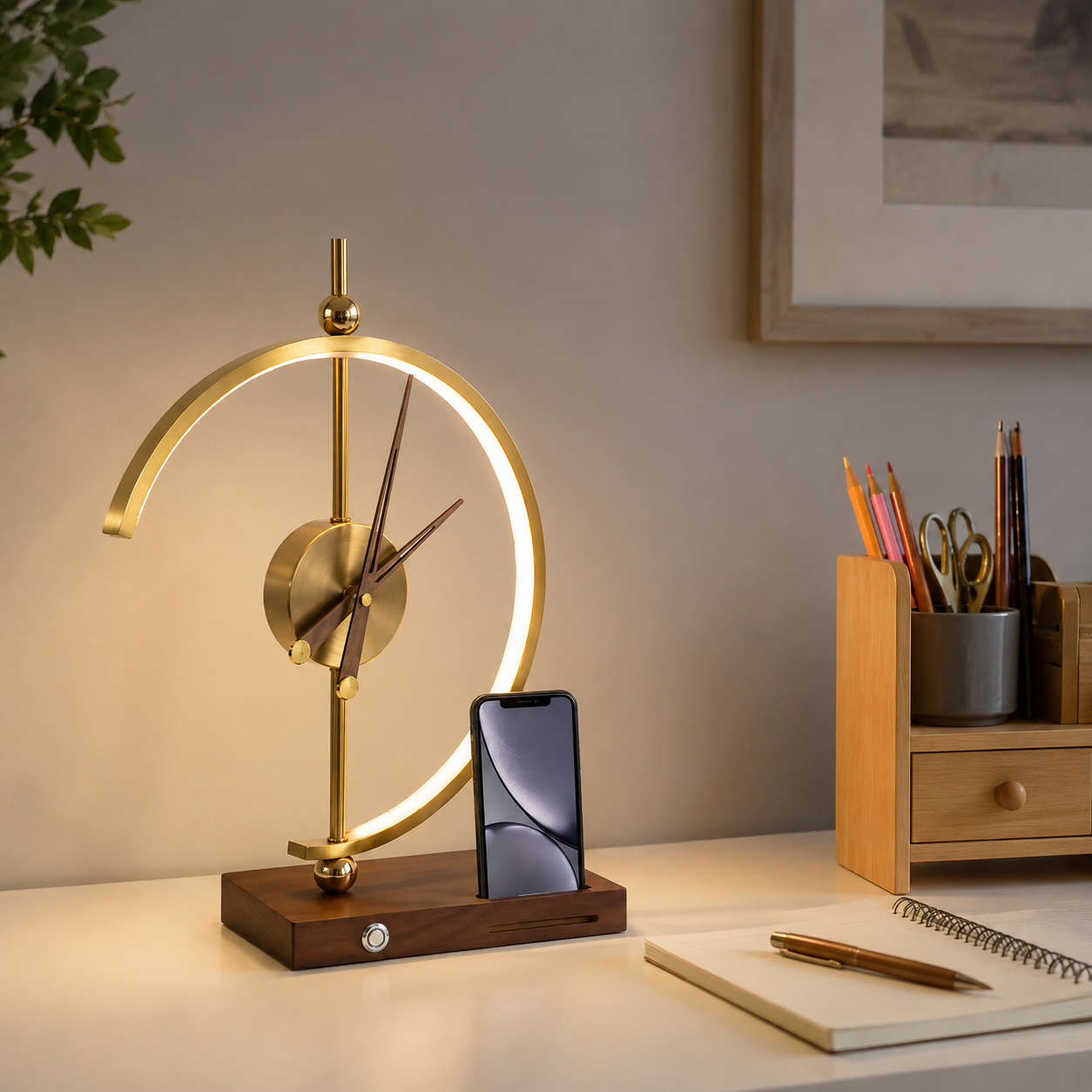 LumiCharge LED-bordslampa i guld med trådlös laddning Sekundär produktbild