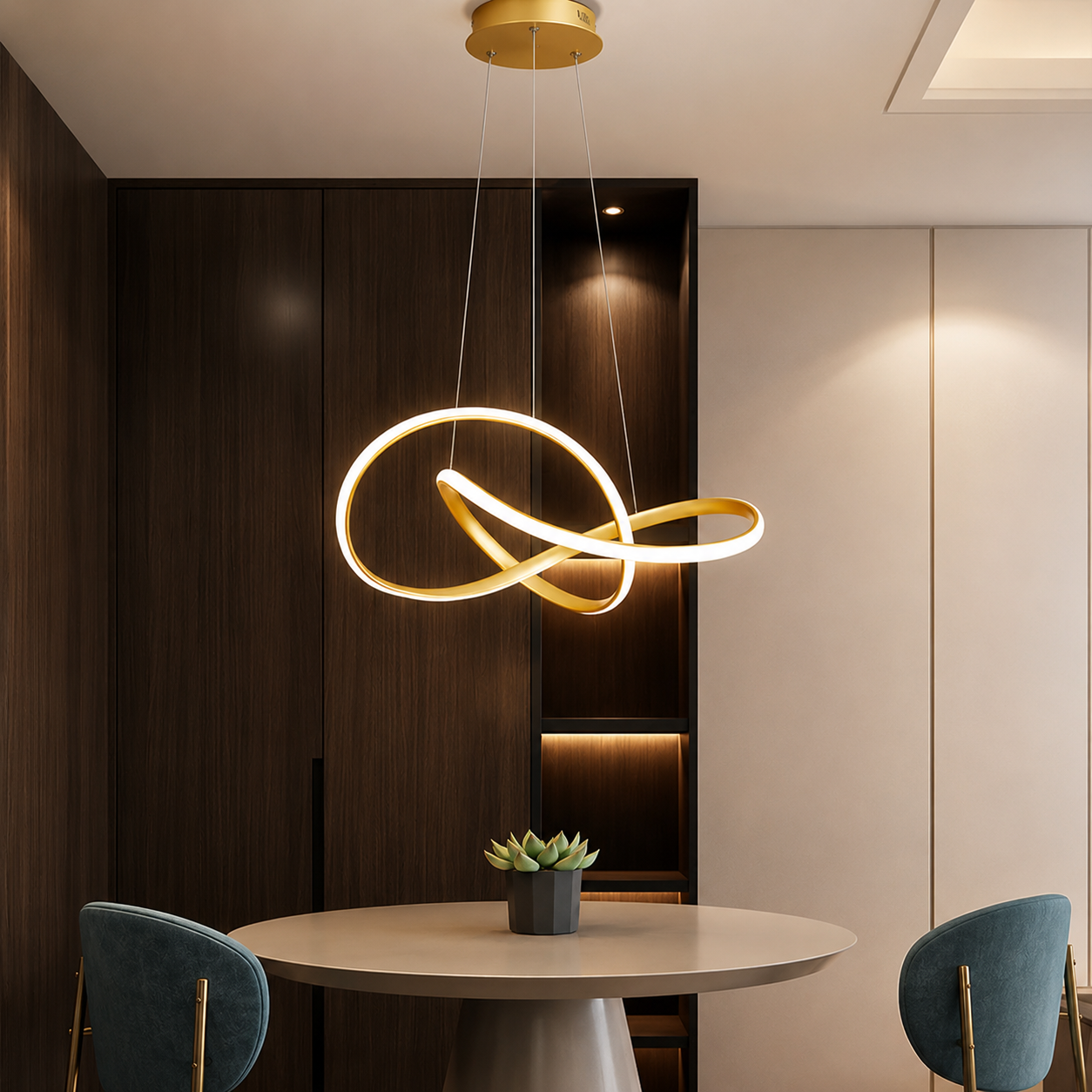 Nordic LED-taklampa i guld -justerbar höjd Sekundär produktbild