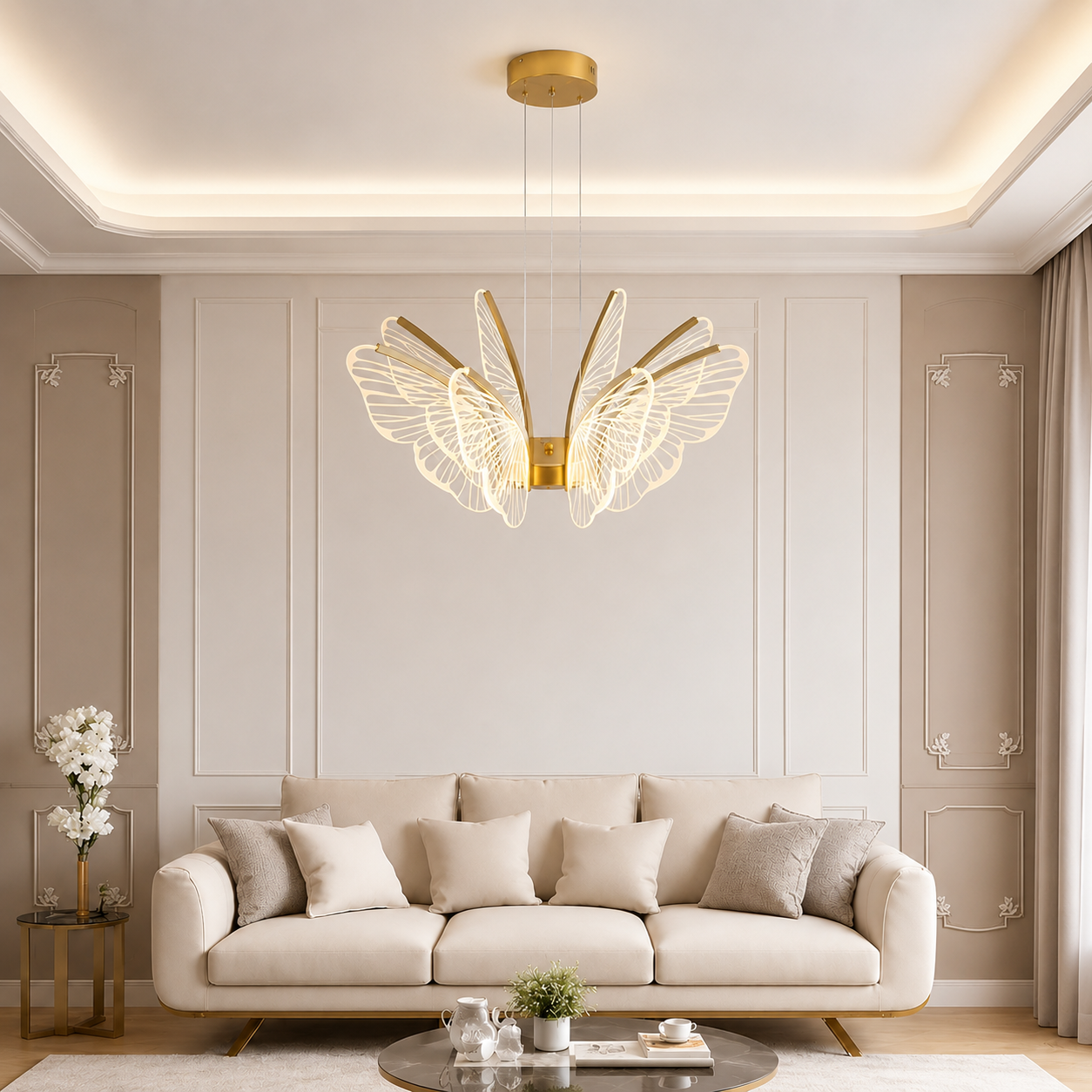 Modern Butterfly LED-taklampa i guld Sekundär produktbild
